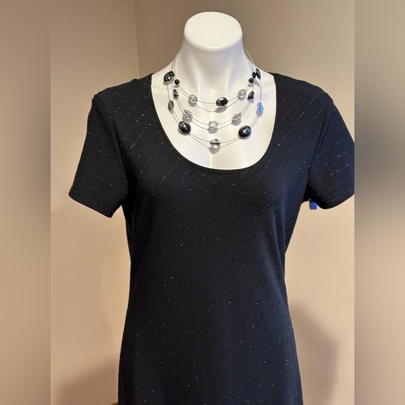 Chrusty Lyn Long Maxi Dress W Black Sequence Glitter Asymmetrical Stripes SZ 14 - Picture 3 of 12